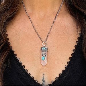Rose Quartz & Turquoise Crystal Pendant Necklace